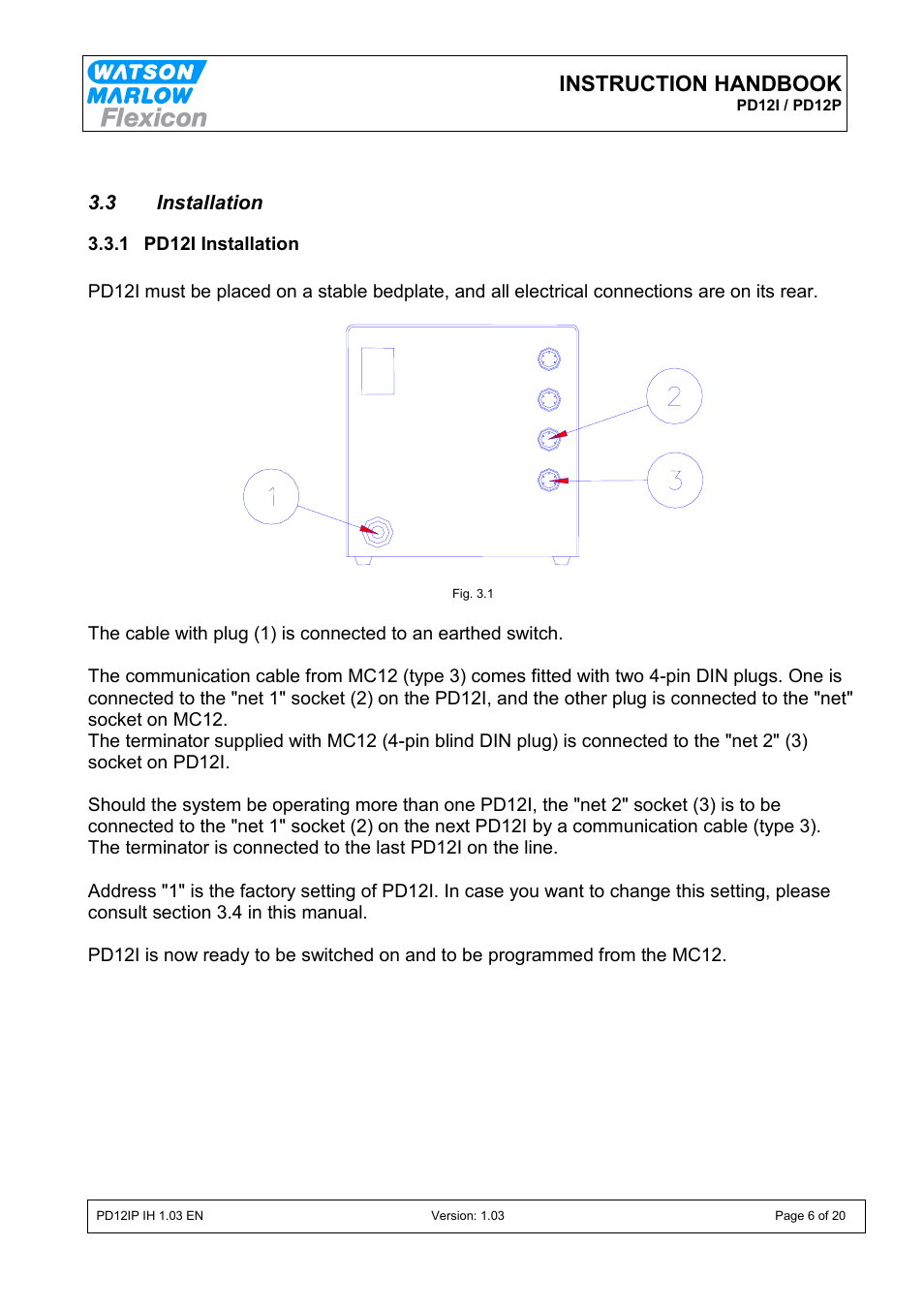 Instruction handbook | Watson-Marlow PD12I User Manual | Page 6 / 20