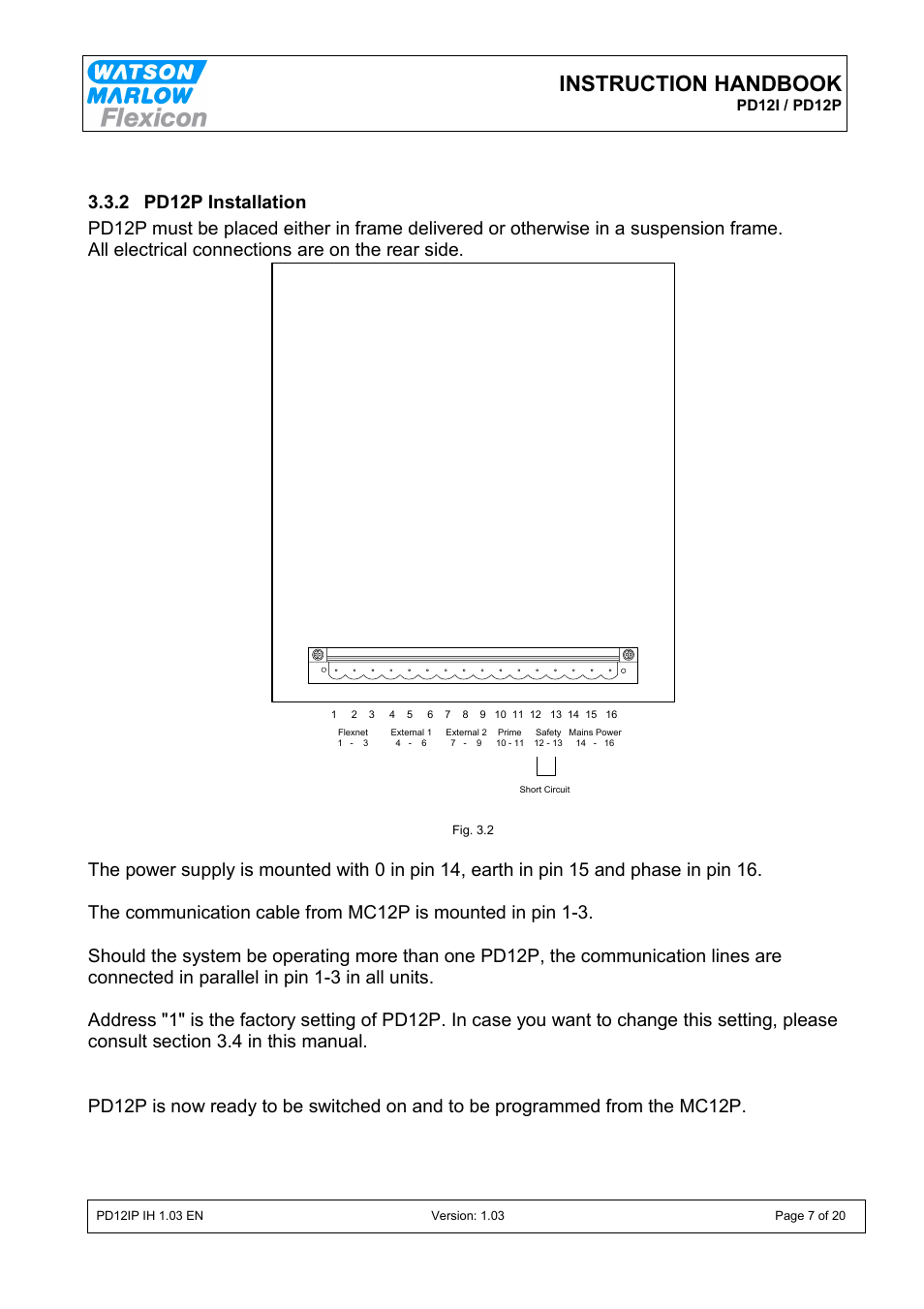 Instruction handbook | Watson-Marlow PD12I User Manual | Page 7 / 20