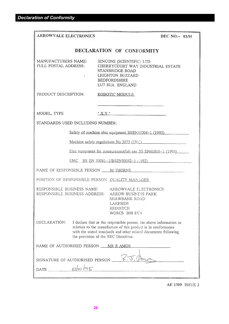 Watson-Marlow 5O5XY Robot User Manual | Page 29 / 29