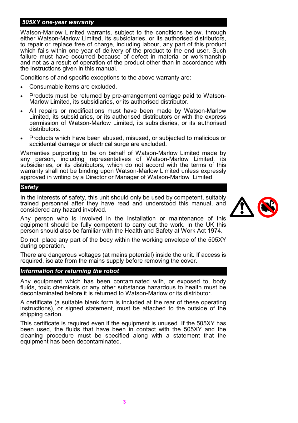 Watson-Marlow 5O5XY Robot User Manual | Page 3 / 29