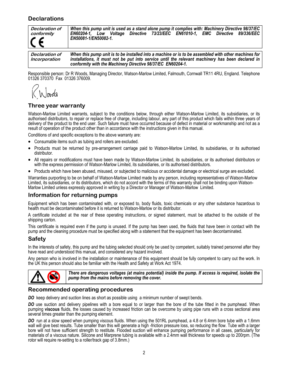 Watson-Marlow 505U User Manual | Page 2 / 19