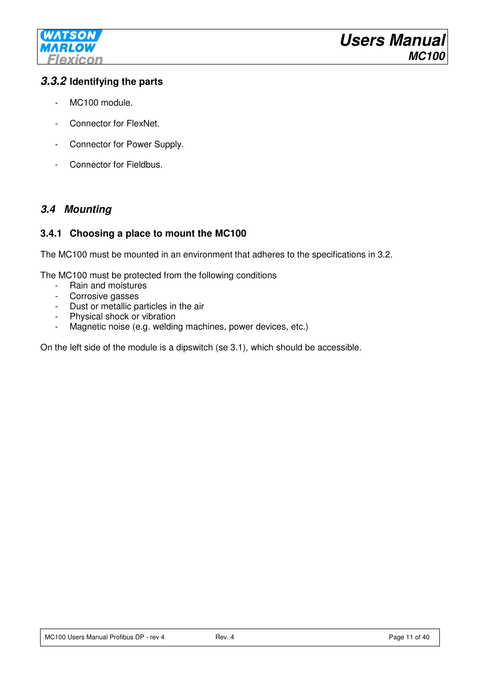Users manual, Mc100 | Watson-Marlow MC100 User Manual | Page 11 / 40