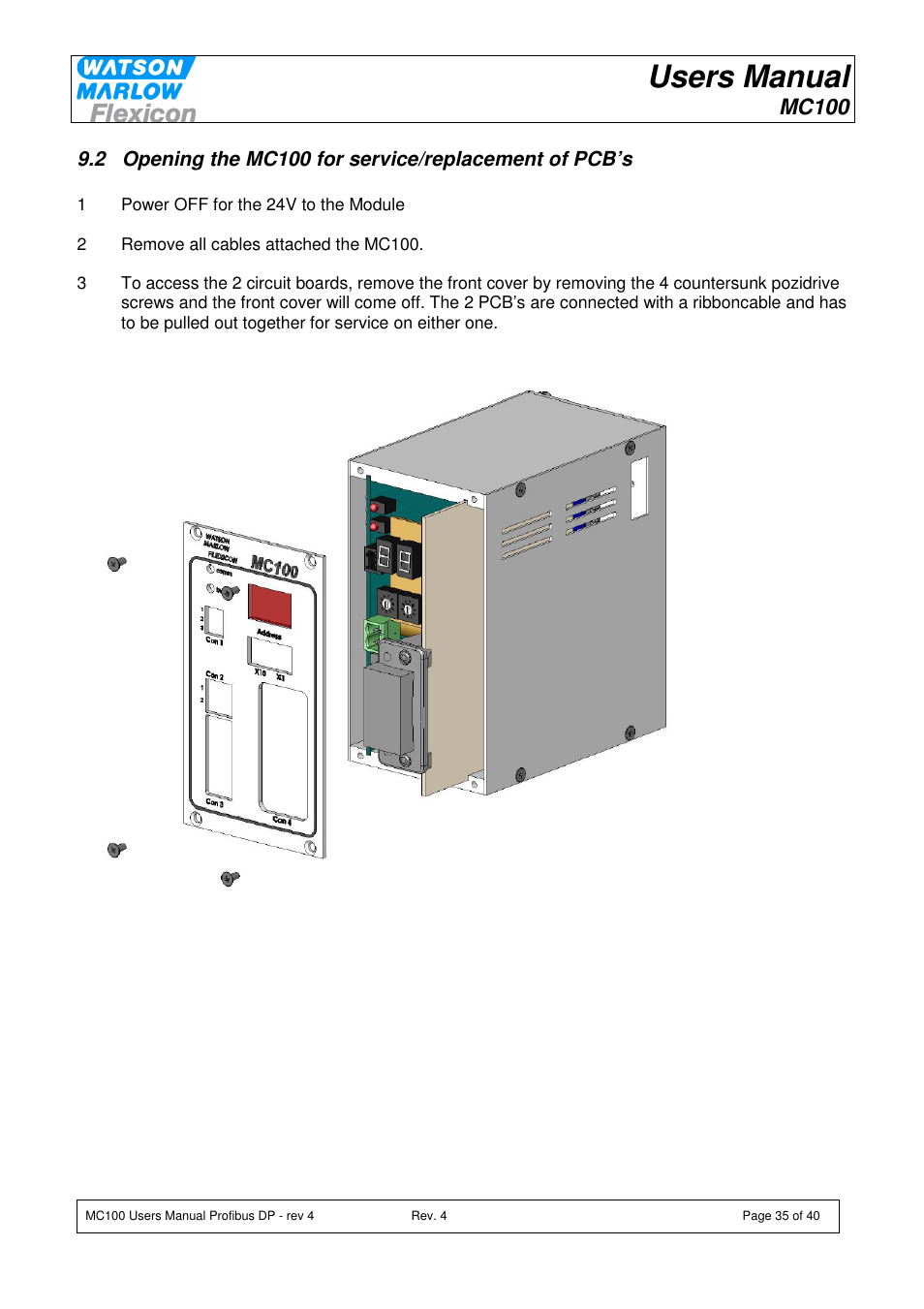 Users manual, Mc100 | Watson-Marlow MC100 User Manual | Page 35 / 40