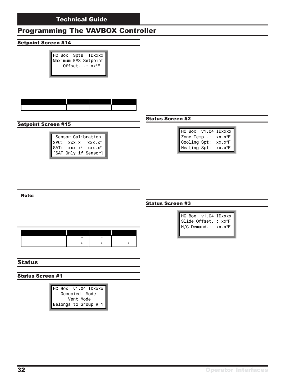 Programming the vavbox controller, Technical guide operator interfaces 32, Status | WattMaster VAV System User Manual | Page 32 / 36