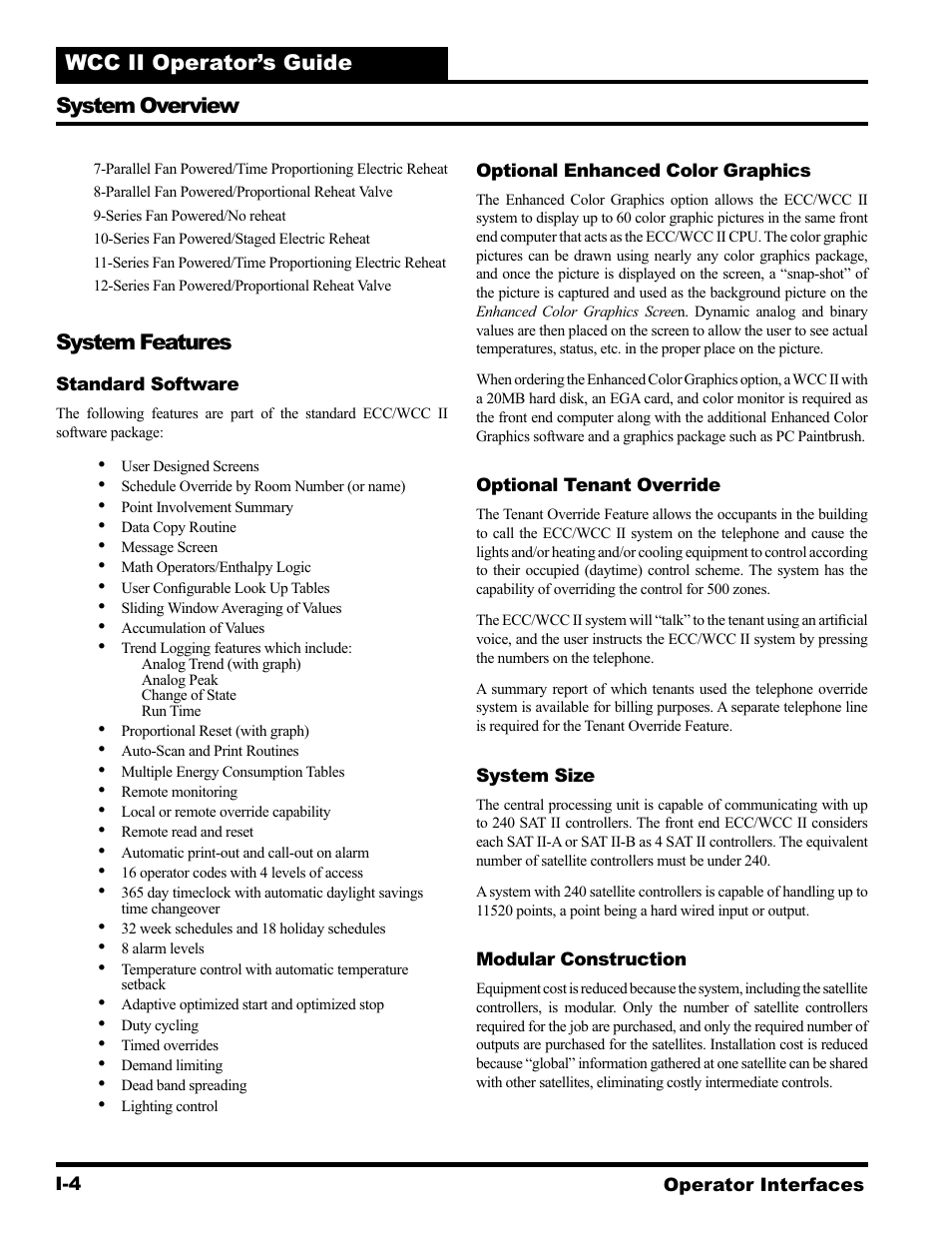 Wcc ii operator’s guide, System overview, System features | WattMaster WCC II User Manual | Page 10 / 252