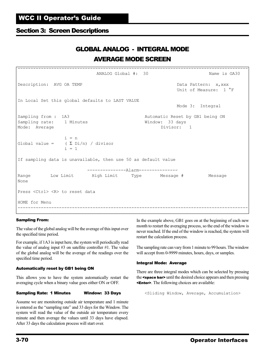 Global analog - integral mode average mode screen | WattMaster WCC II User Manual | Page 102 / 252