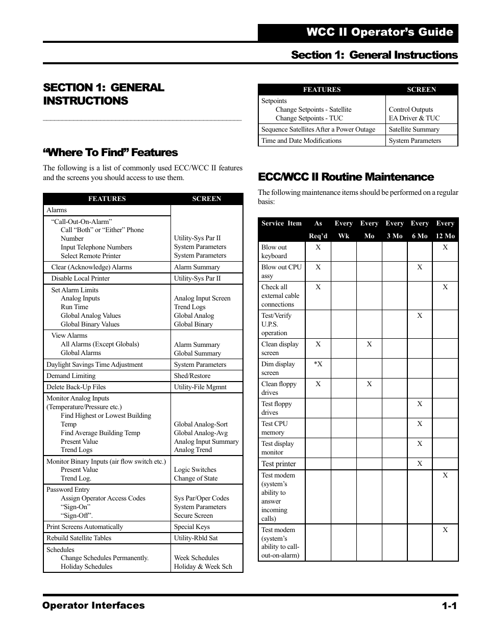 Where to find” features, Ecc/wcc ii routine maintenance, Operator interfaces 1-1 | WattMaster WCC II User Manual | Page 11 / 252