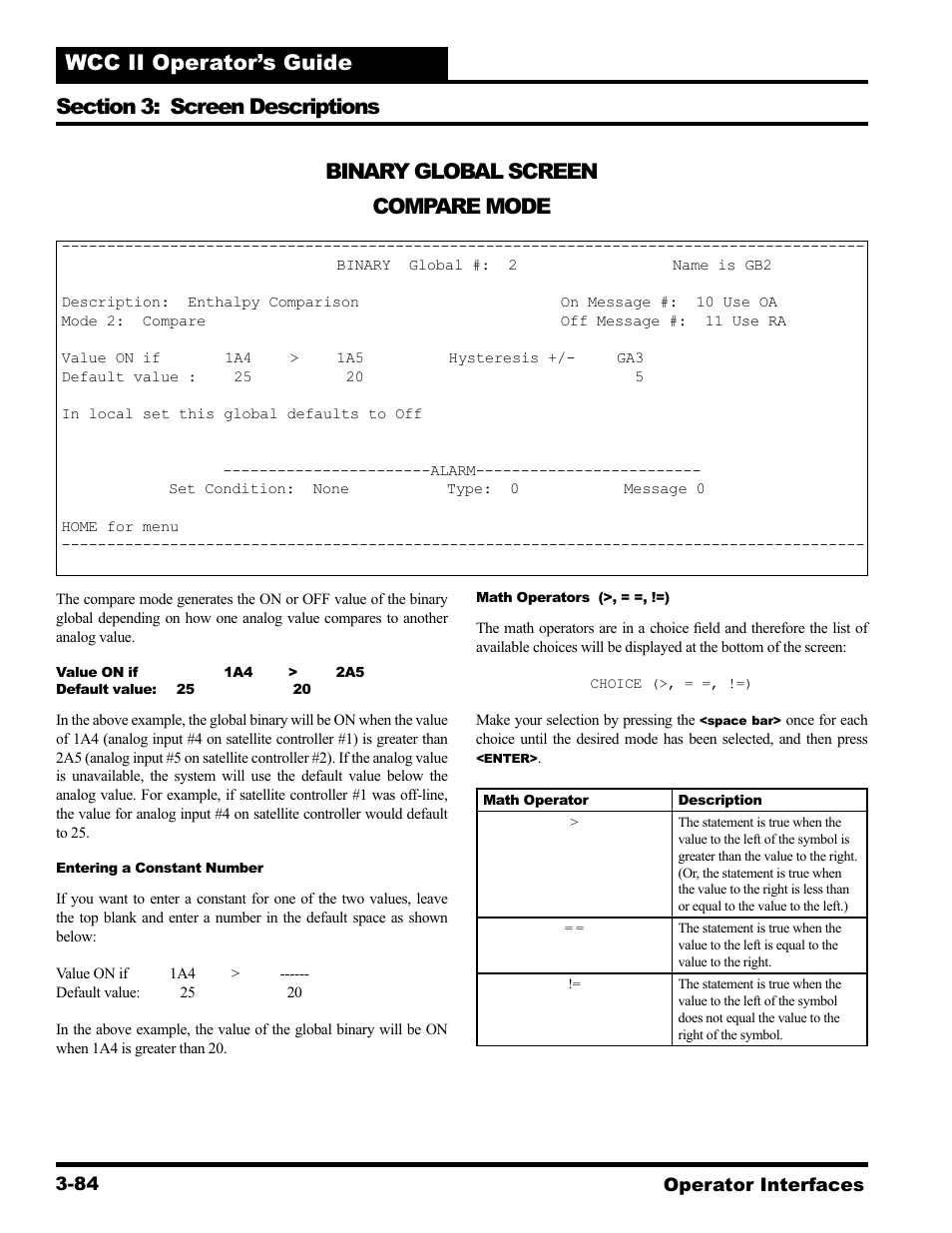 Binary global screen compare mode | WattMaster WCC II User Manual | Page 116 / 252