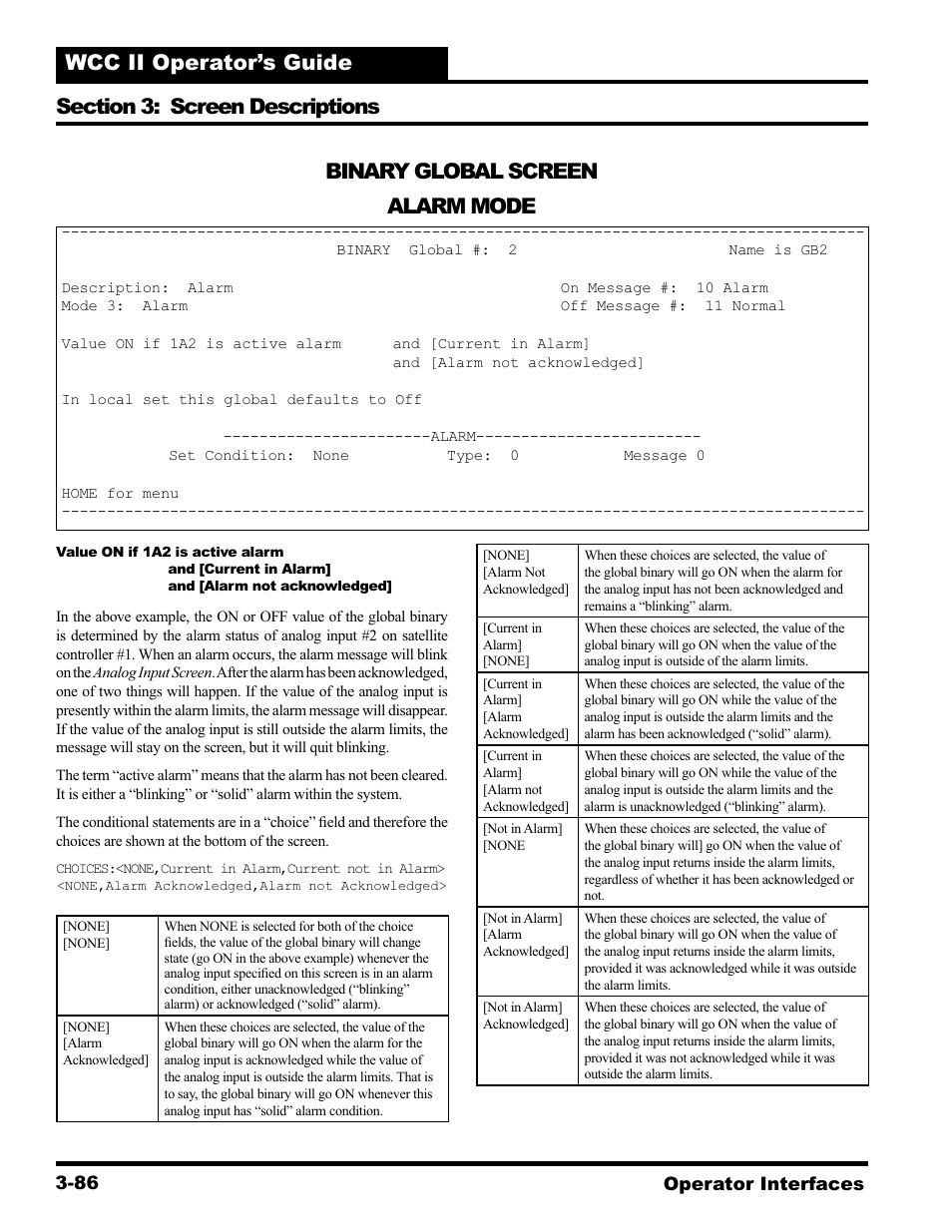 Binary global screen alarm mode | WattMaster WCC II User Manual | Page 118 / 252