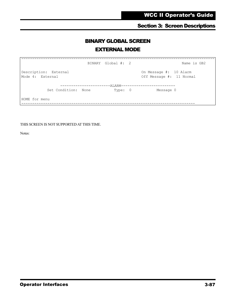 Binary global screen external mode | WattMaster WCC II User Manual | Page 119 / 252