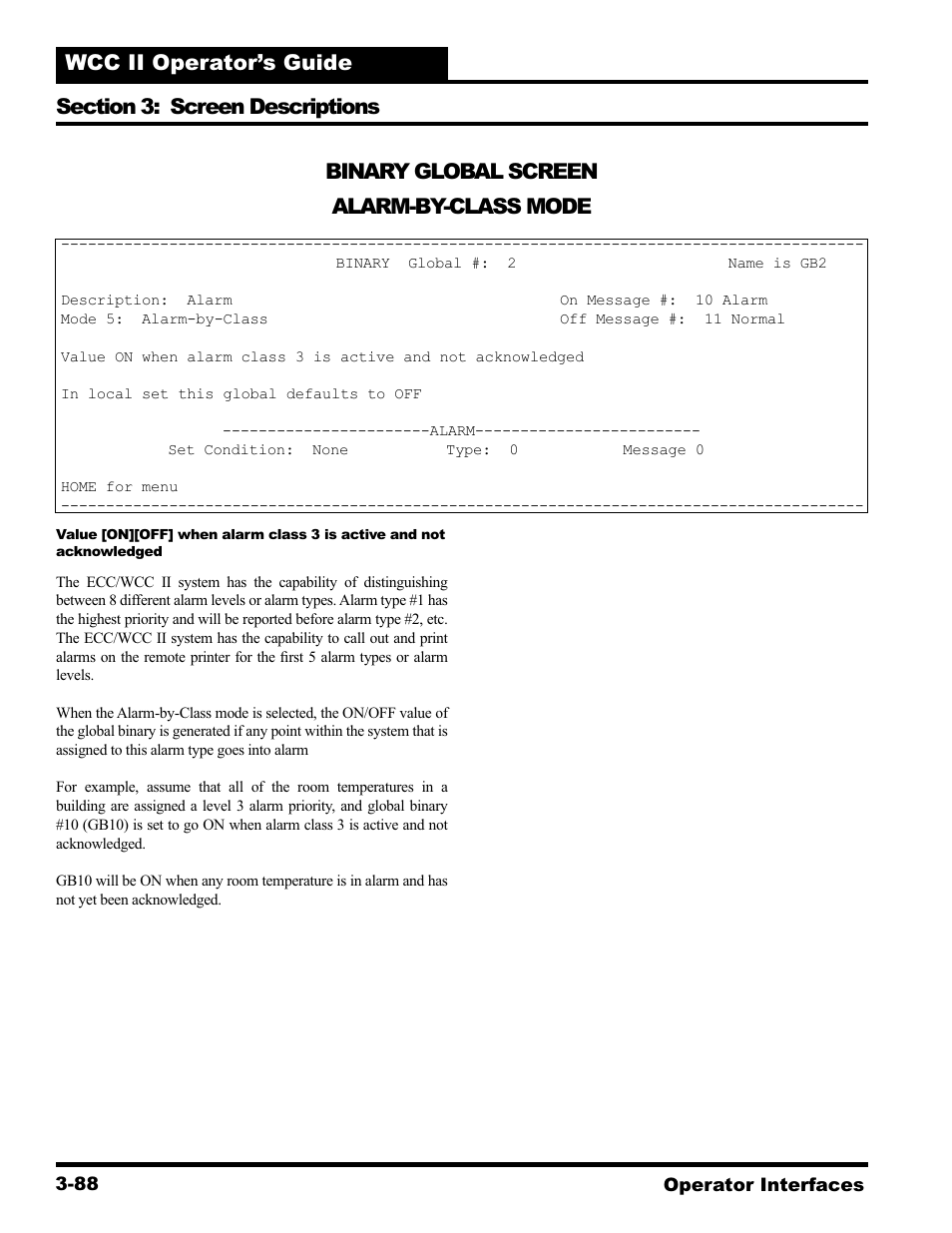 Binary global screen alarm-by-class mode | WattMaster WCC II User Manual | Page 120 / 252