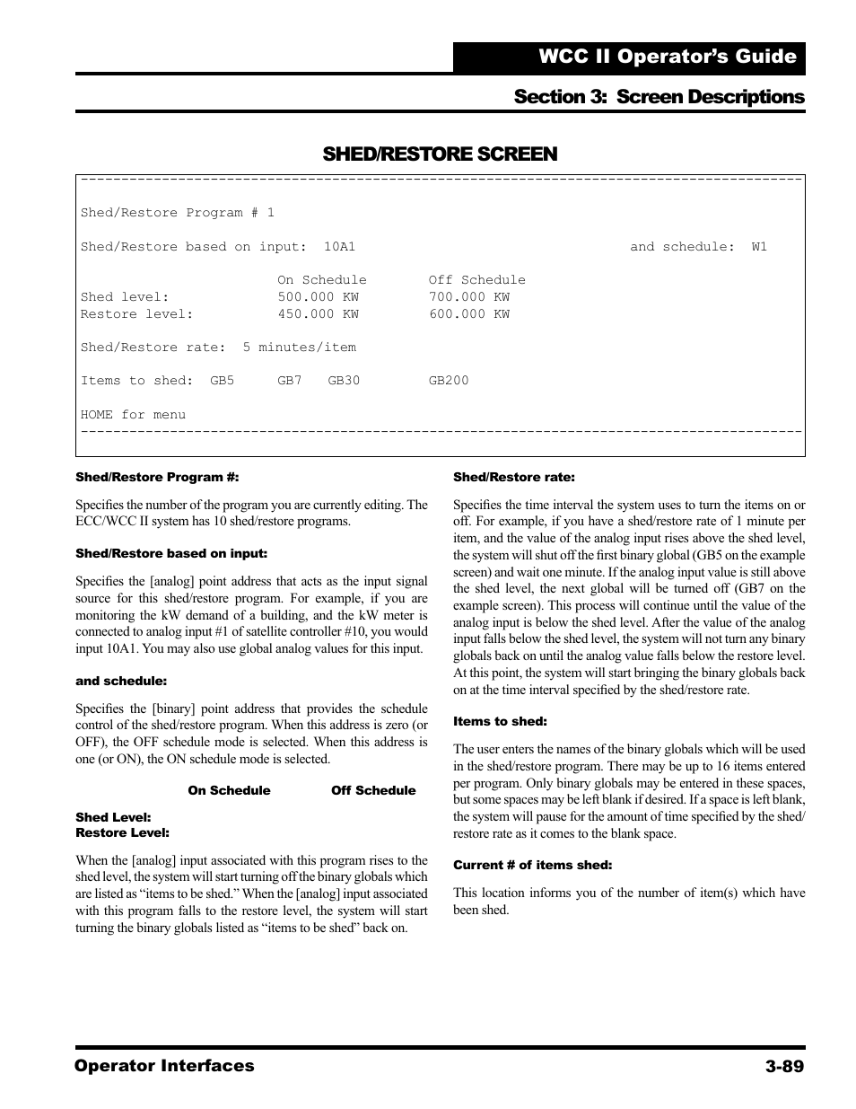 Shed/restore screen | WattMaster WCC II User Manual | Page 121 / 252