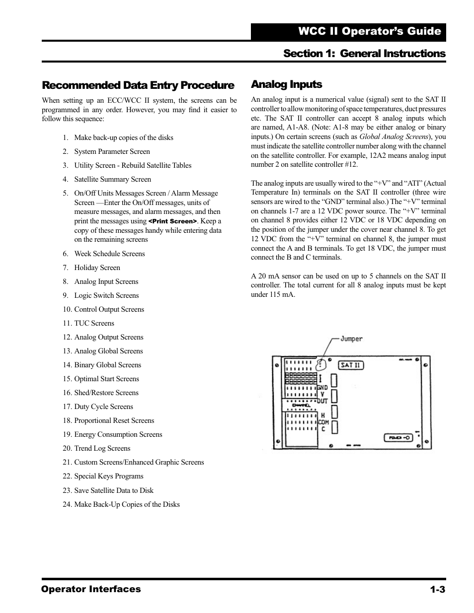 Recommended data entry procedure, Analog inputs | WattMaster WCC II User Manual | Page 13 / 252