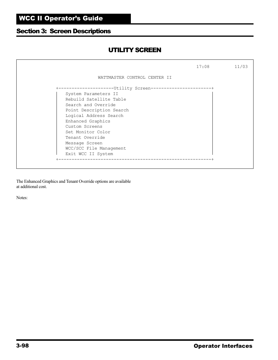 Utility screen | WattMaster WCC II User Manual | Page 130 / 252