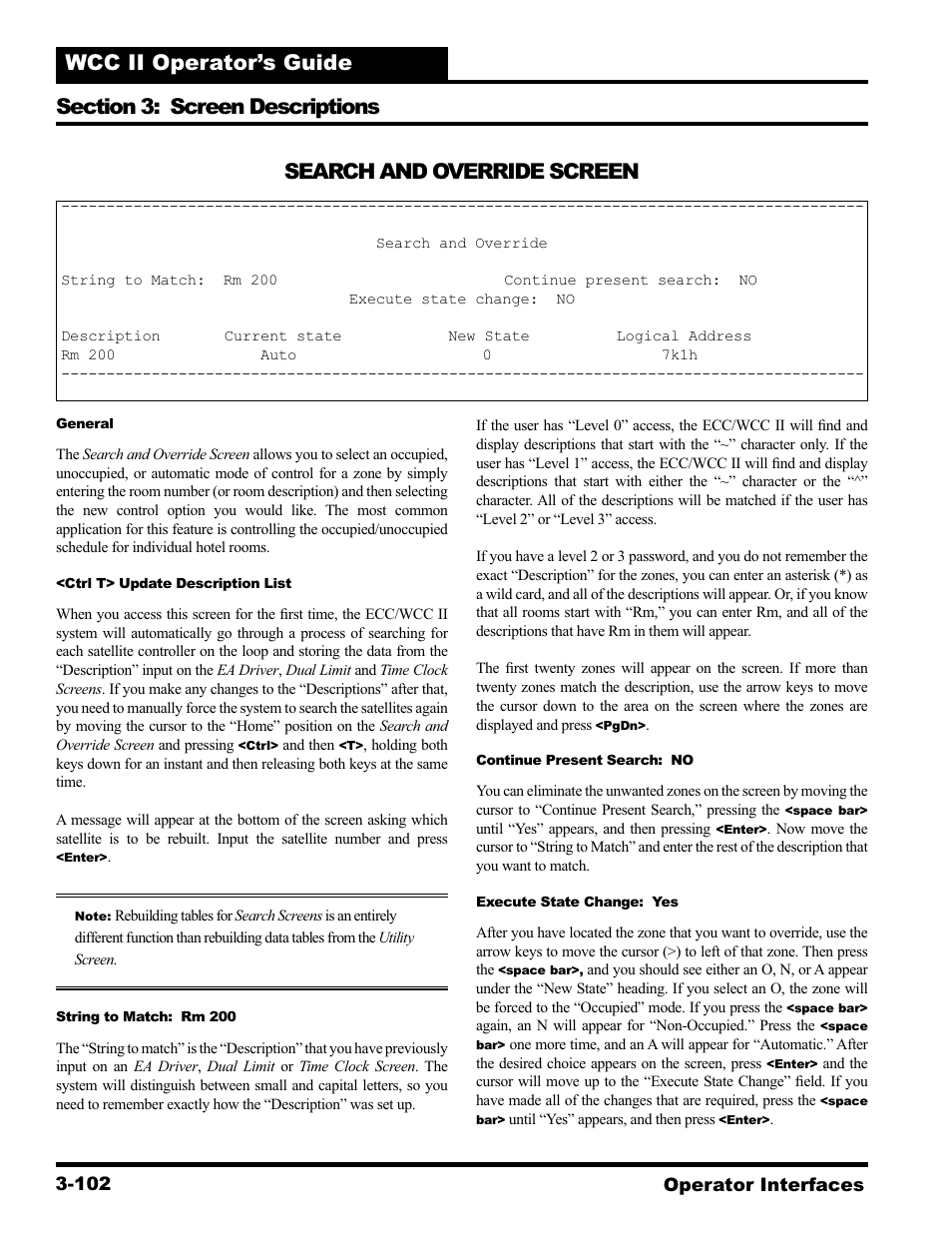 Search and override screen | WattMaster WCC II User Manual | Page 134 / 252