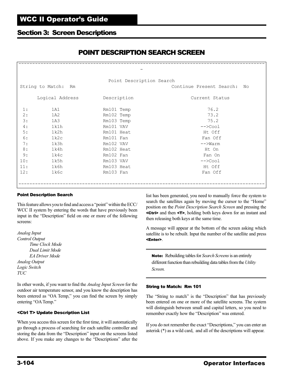 Point description search screen | WattMaster WCC II User Manual | Page 136 / 252