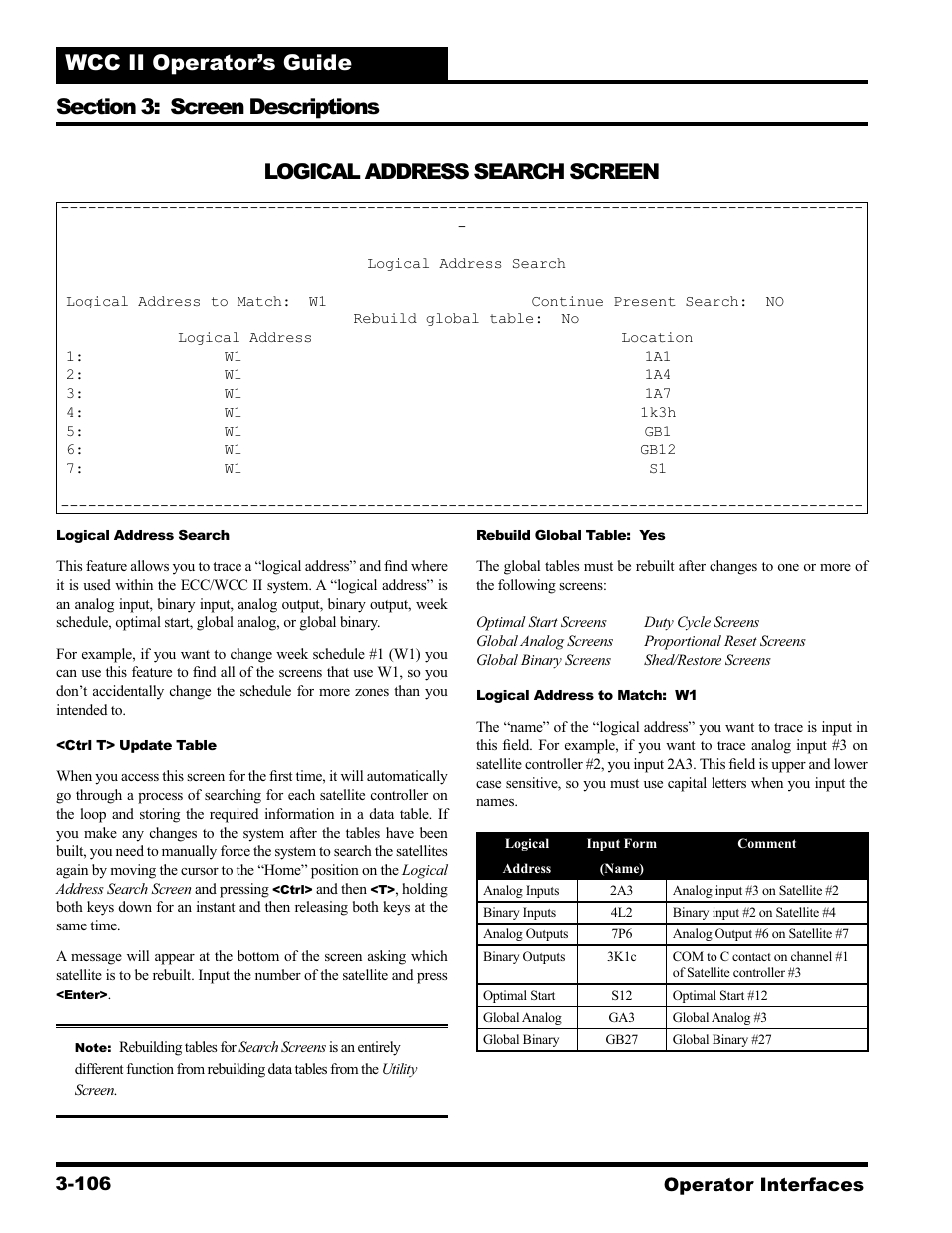 Logical address search screen | WattMaster WCC II User Manual | Page 138 / 252