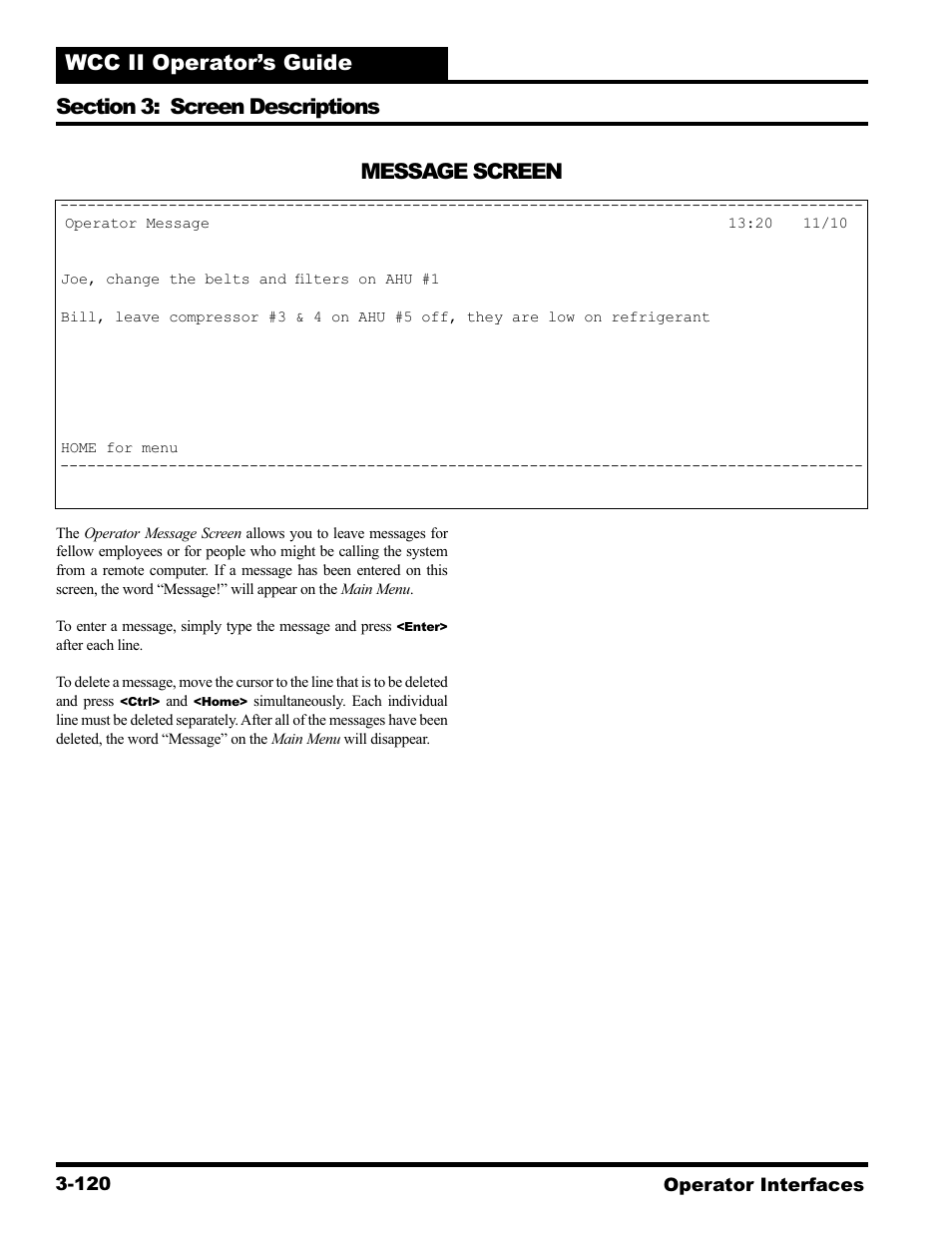 Message screen | WattMaster WCC II User Manual | Page 152 / 252