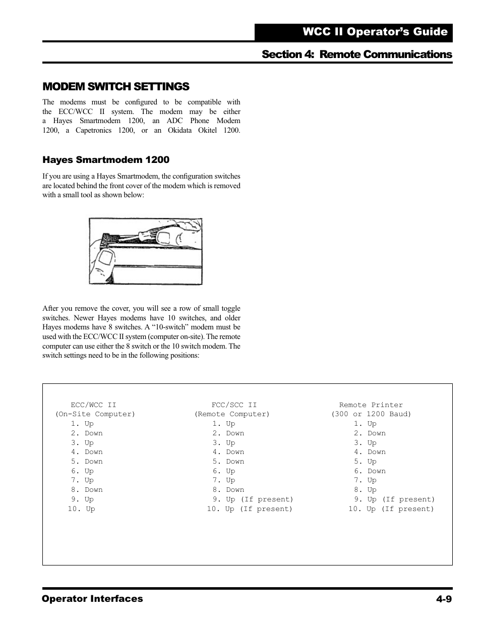 Modem switch settings | WattMaster WCC II User Manual | Page 197 / 252