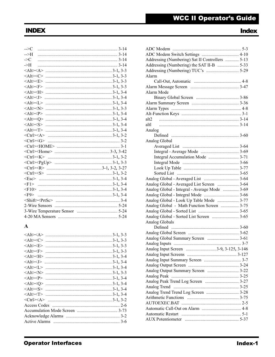 Wcc ii operator’s guide, Index | WattMaster WCC II User Manual | Page 245 / 252