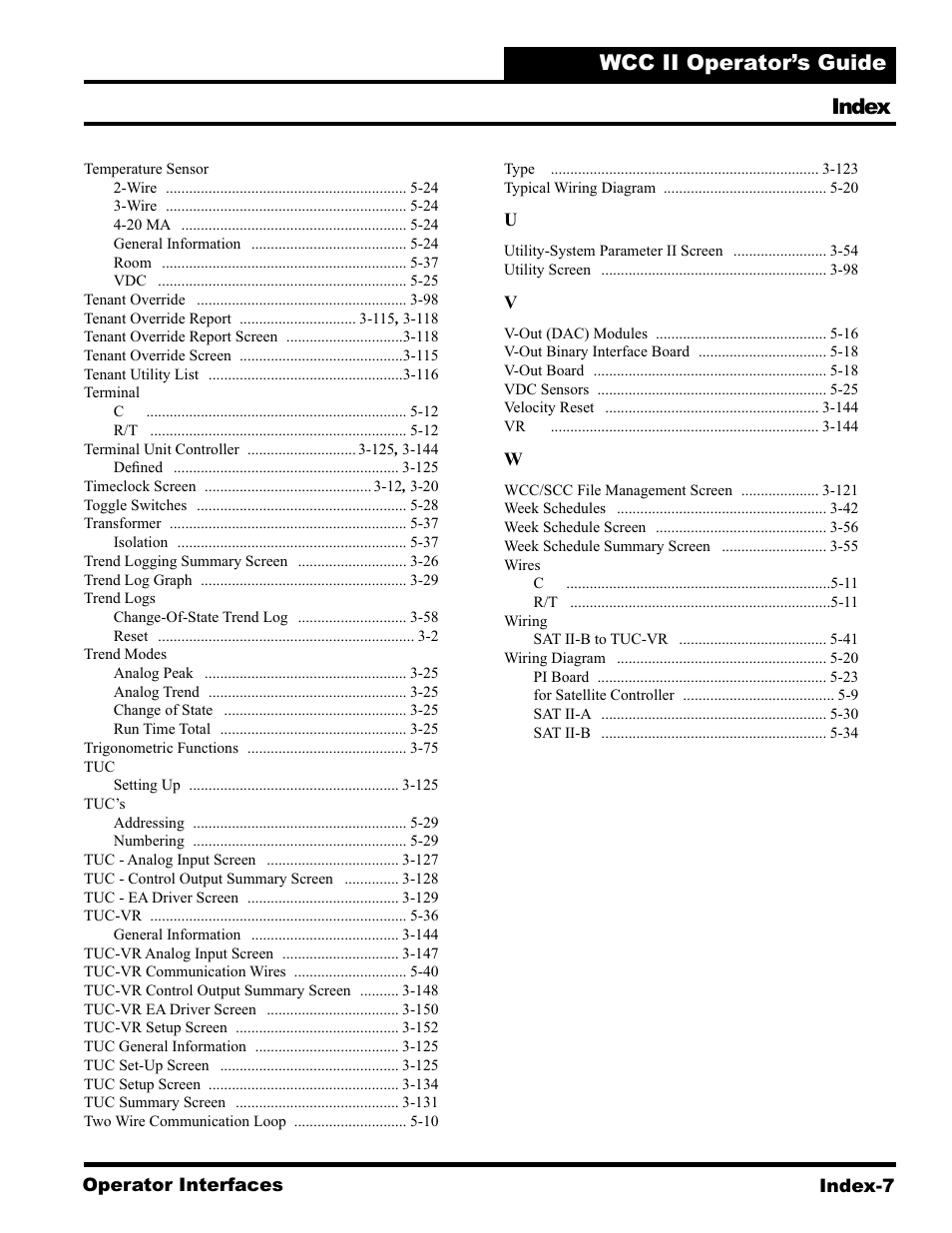 Wcc ii operator’s guide, Index | WattMaster WCC II User Manual | Page 251 / 252