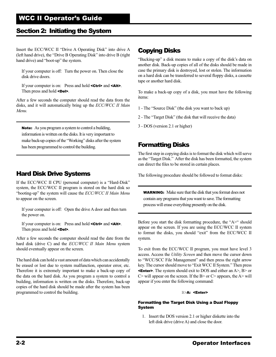 Hard disk drive systems, Copying disks, Formatting disks | WattMaster WCC II User Manual | Page 26 / 252