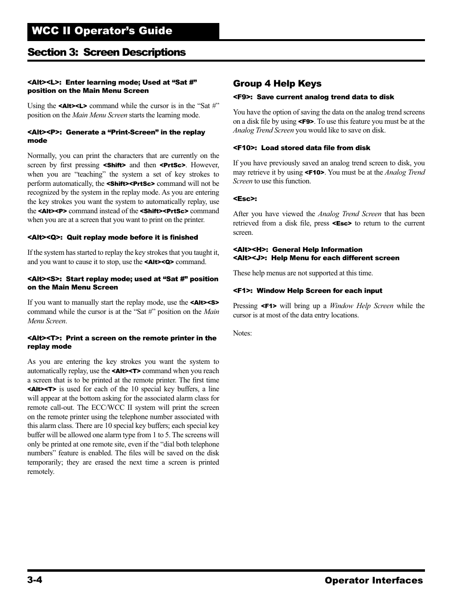 Operator interfaces 3-4, Group 4 help keys | WattMaster WCC II User Manual | Page 36 / 252