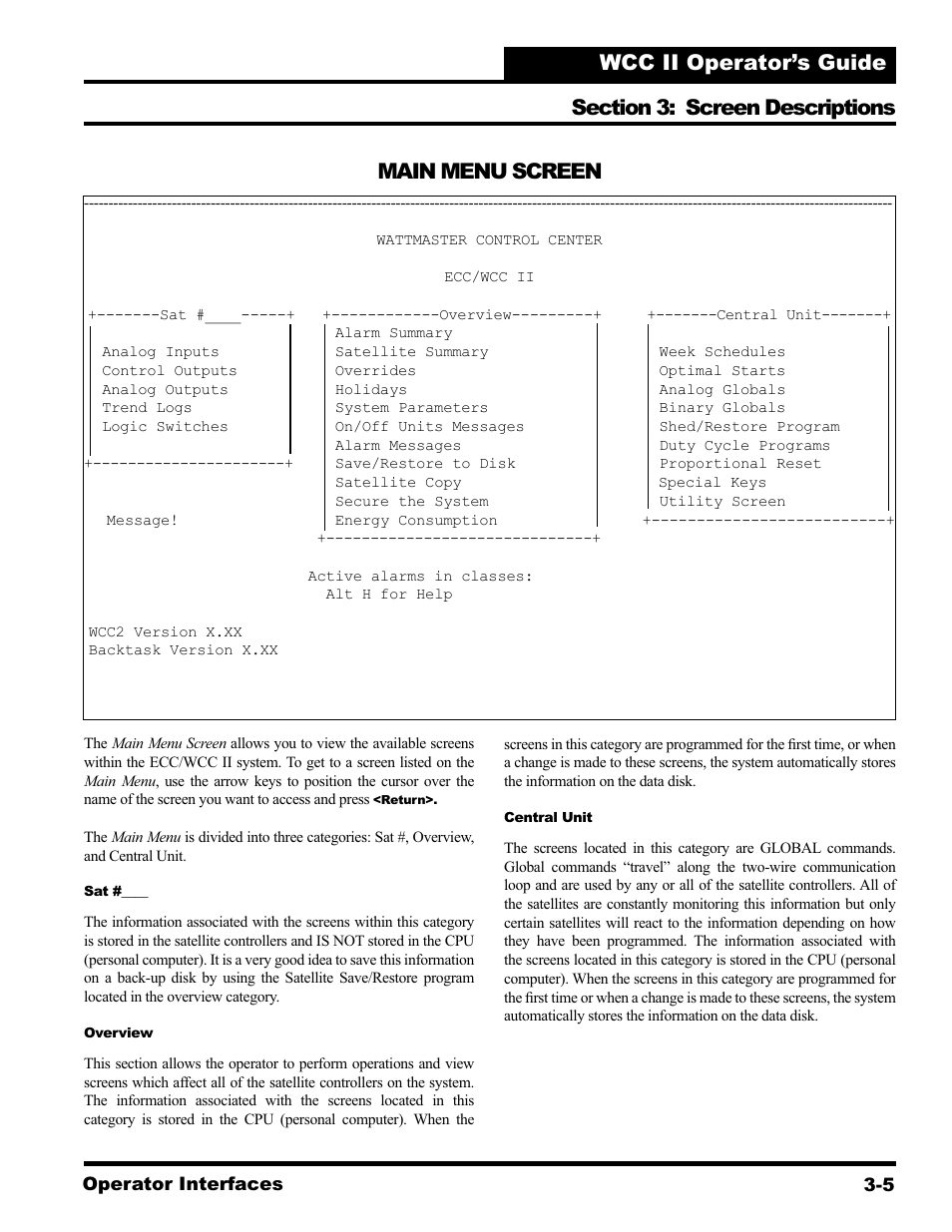 Main menu screen | WattMaster WCC II User Manual | Page 37 / 252