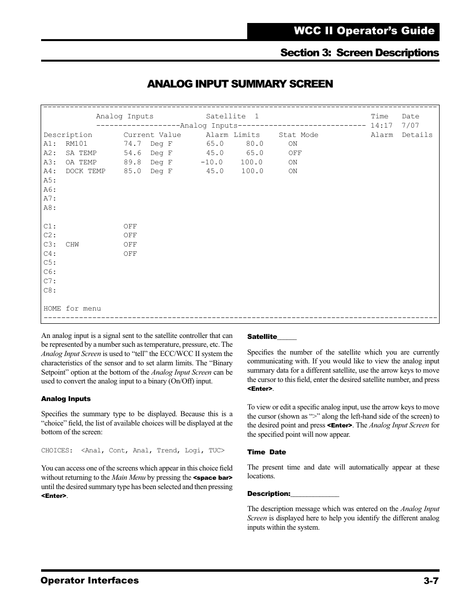 Analog input summary screen | WattMaster WCC II User Manual | Page 39 / 252
