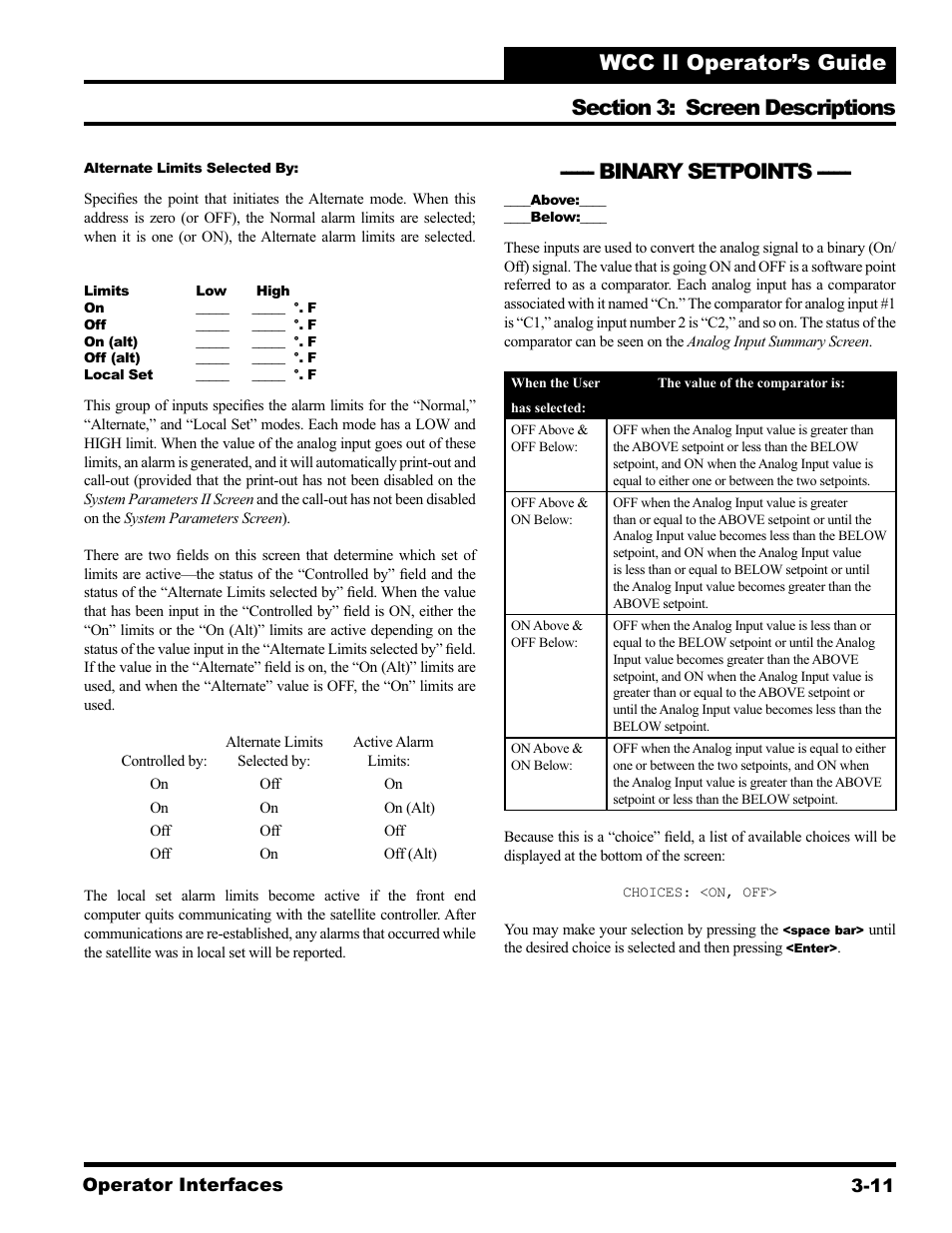 Binary setpoints | WattMaster WCC II User Manual | Page 43 / 252