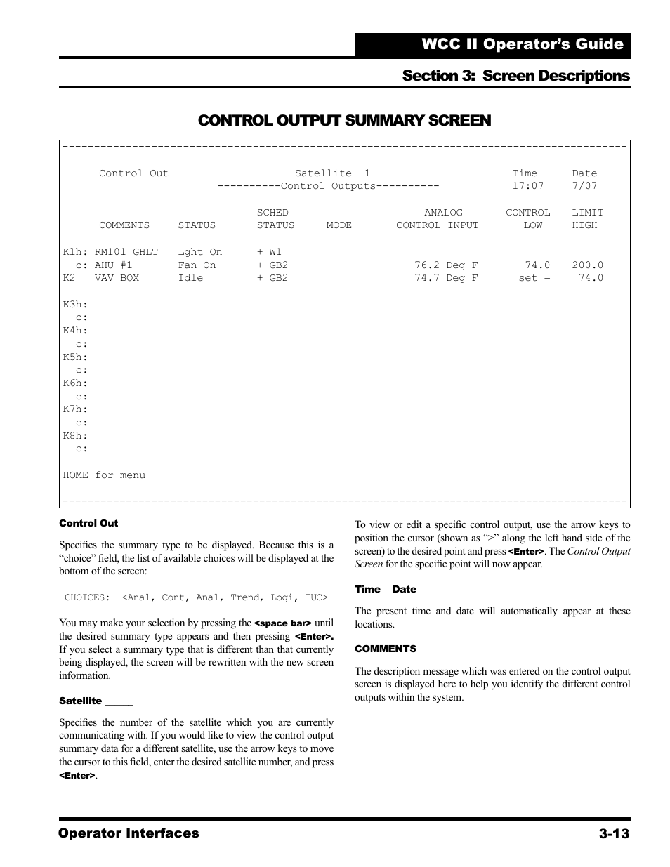 Control output summary screen | WattMaster WCC II User Manual | Page 45 / 252