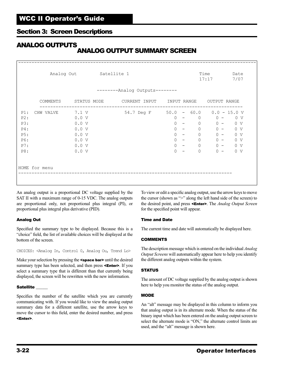 Analog output summary screen analog outputs | WattMaster WCC II User Manual | Page 54 / 252