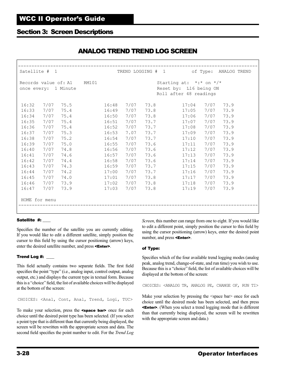 Analog trend trend log screen | WattMaster WCC II User Manual | Page 60 / 252