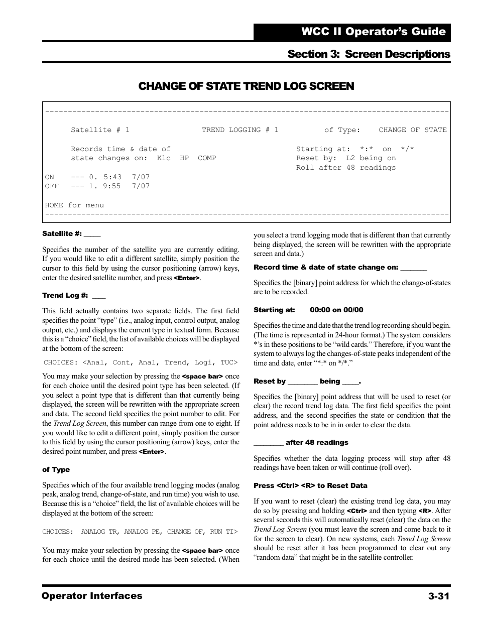 Change of state trend log screen | WattMaster WCC II User Manual | Page 63 / 252
