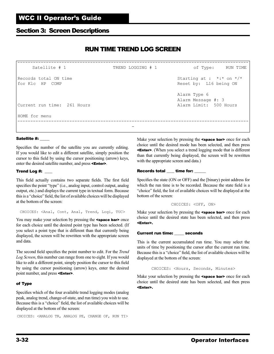 Run time trend log screen | WattMaster WCC II User Manual | Page 64 / 252