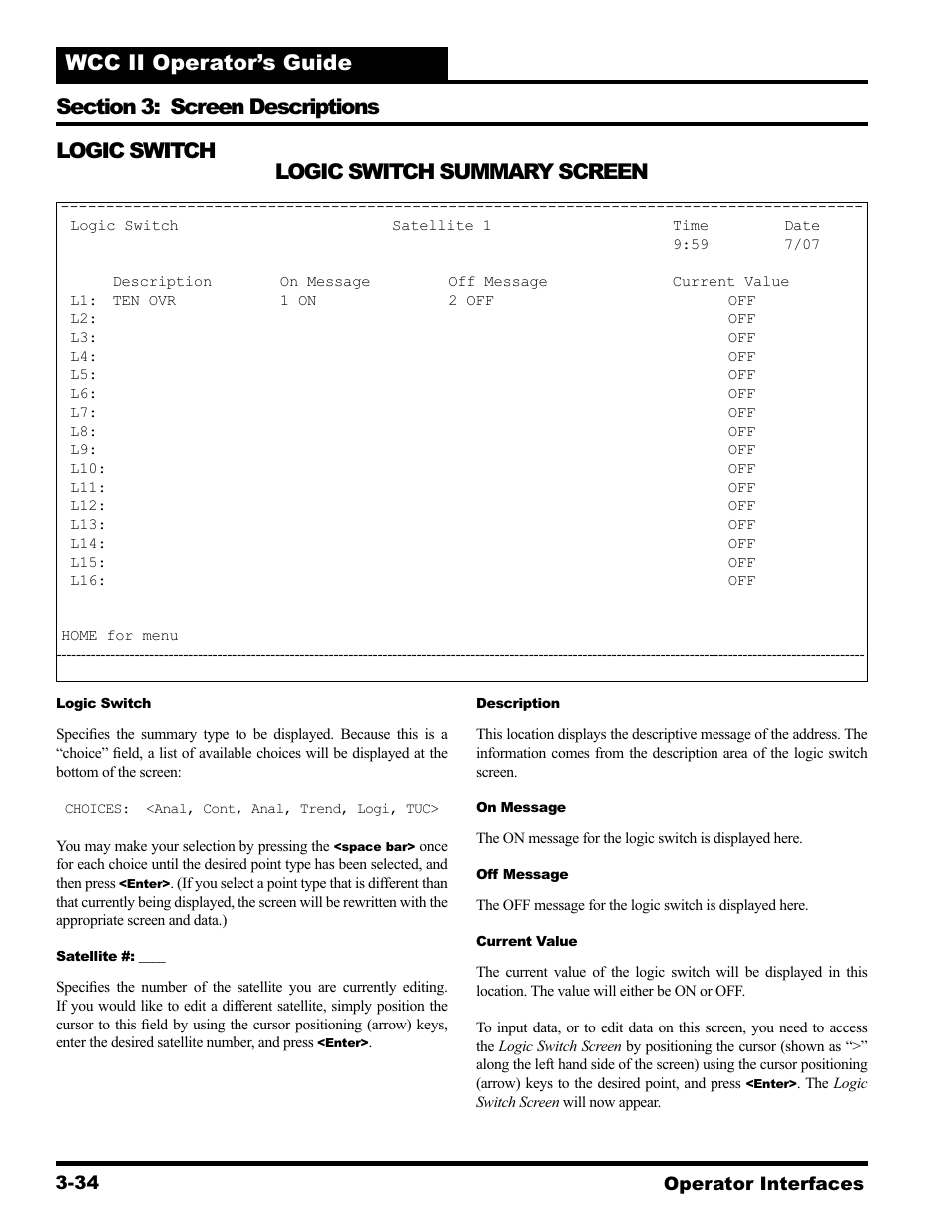 Logic switch summary screen logic switch | WattMaster WCC II User Manual | Page 66 / 252