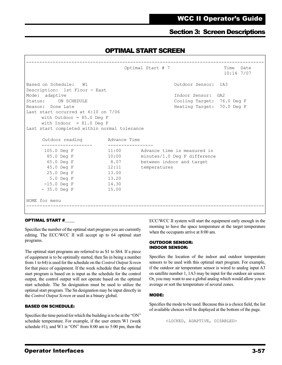 Optimal start screen | WattMaster WCC II User Manual | Page 89 / 252