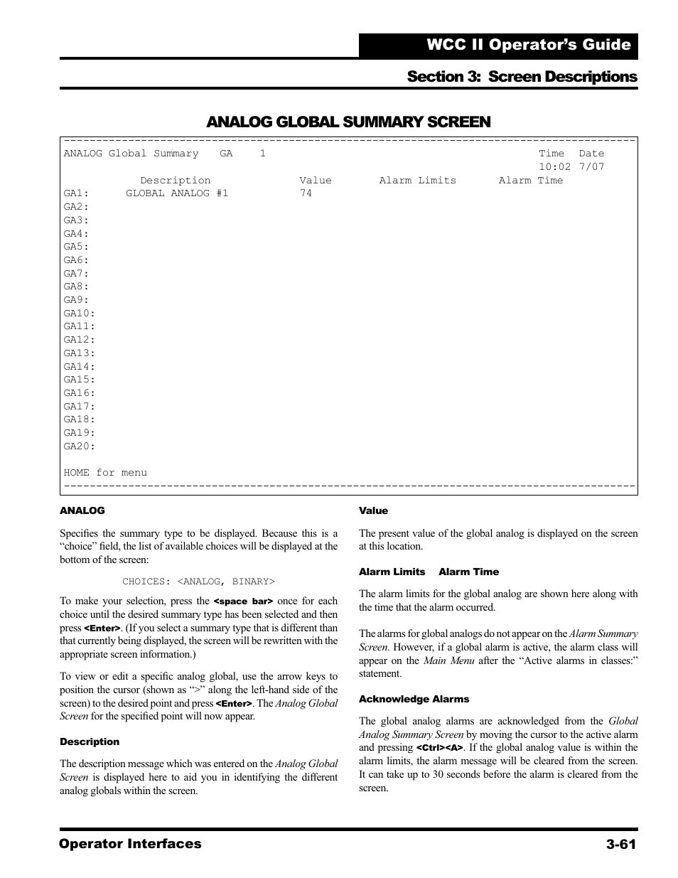 Analog global summary screen | WattMaster WCC II User Manual | Page 93 / 252