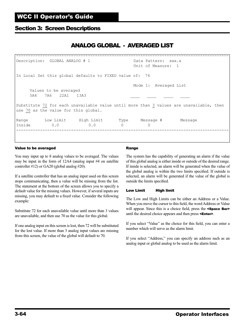 Analog global - averaged list | WattMaster WCC II User Manual | Page 96 / 252