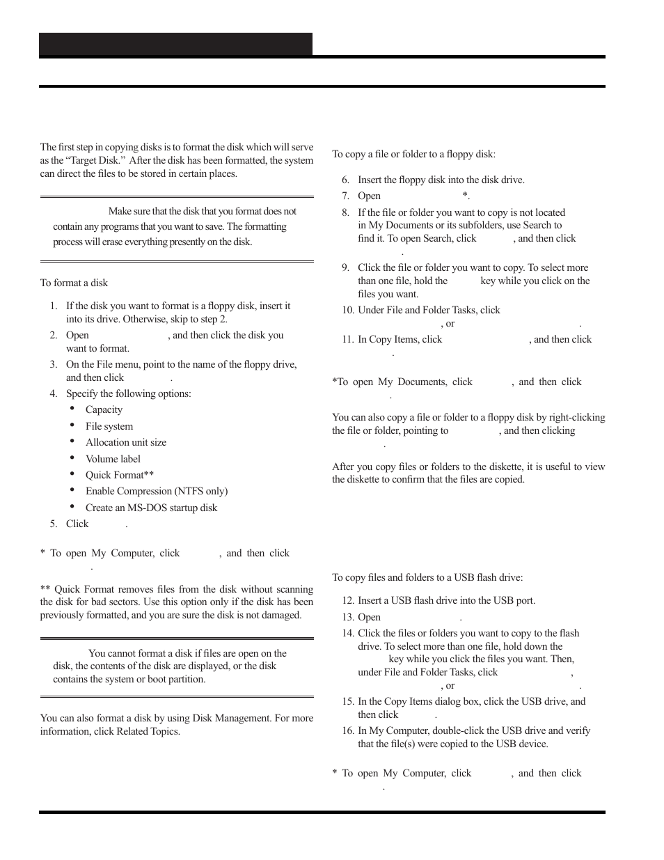 Initiating the system, Formatting disks, Copying a file or folder to a diskette | Copying a file or folder to a usb flash drive | WattMaster WM-WCC3-TGD-01B User Manual | Page 110 / 846