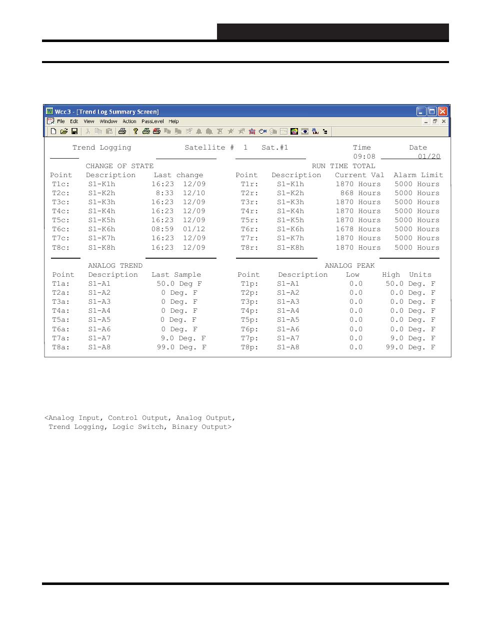 Wcc3.exe screen descriptions, Sat trend log summary screen | WattMaster WM-WCC3-TGD-01B User Manual | Page 183 / 846