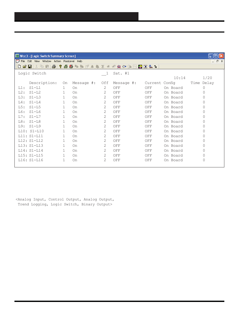Wcc3.exe screen descriptions, Logic switch summary screen | WattMaster WM-WCC3-TGD-01B User Manual | Page 190 / 846