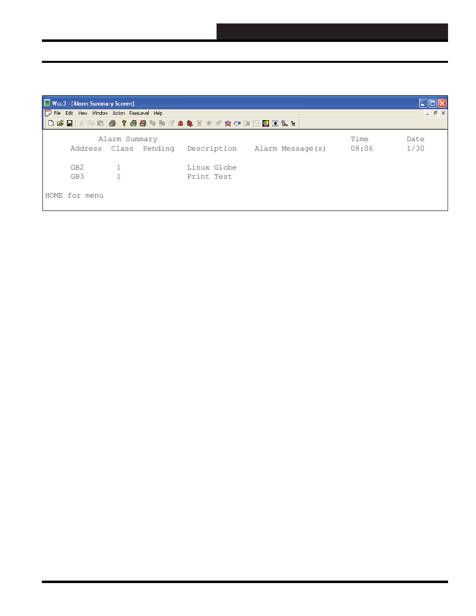 Wcc3.exe screen descriptions, Alarm summary screen alarm summary screen | WattMaster WM-WCC3-TGD-01B User Manual | Page 201 / 846