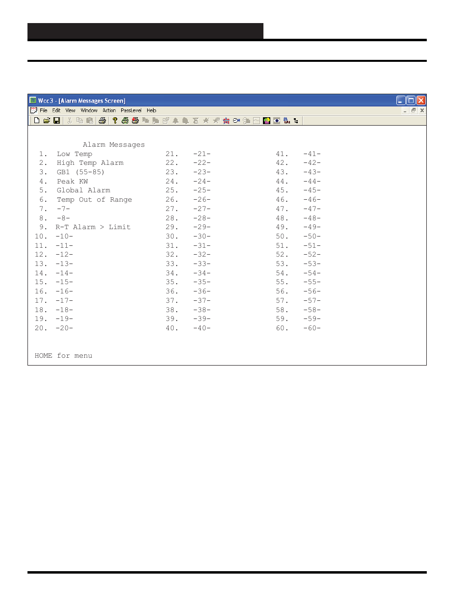 Wcc3.exe screen descriptions, Alarm messages screen alarm messages screen | WattMaster WM-WCC3-TGD-01B User Manual | Page 214 / 846