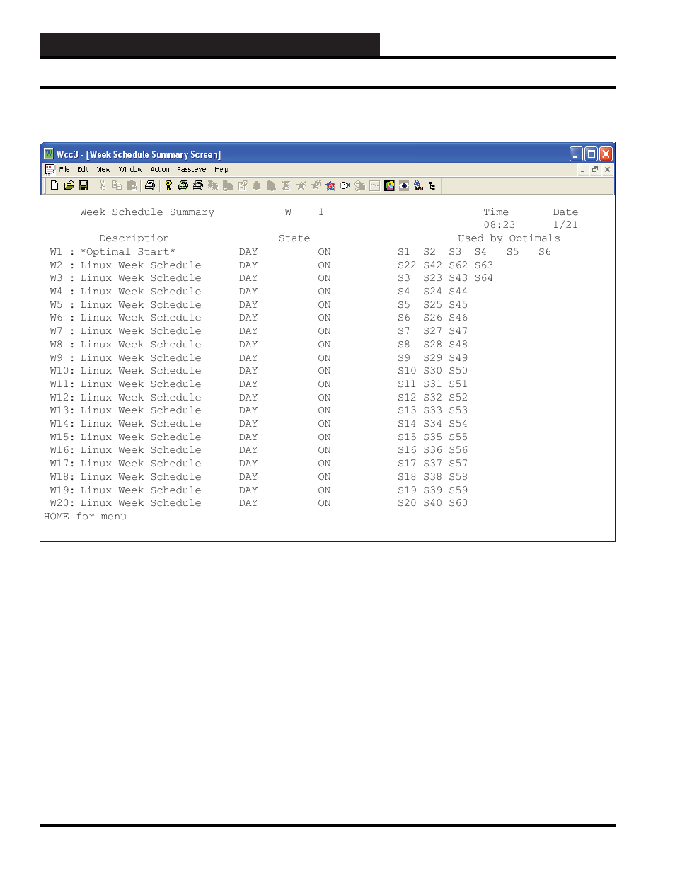 Wcc3.exe screen descriptions, Week schedule summary screen | WattMaster WM-WCC3-TGD-01B User Manual | Page 234 / 846
