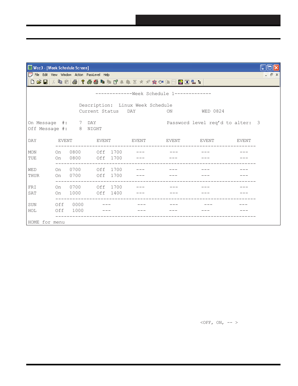 Wcc3.exe screen descriptions, Week schedule screen | WattMaster WM-WCC3-TGD-01B User Manual | Page 235 / 846