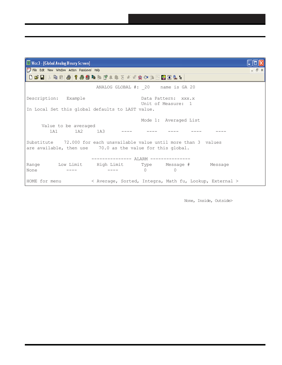 Wcc3.exe screen descriptions, Analog global - averaged list, Analog global averaged list screen | WattMaster WM-WCC3-TGD-01B User Manual | Page 243 / 846