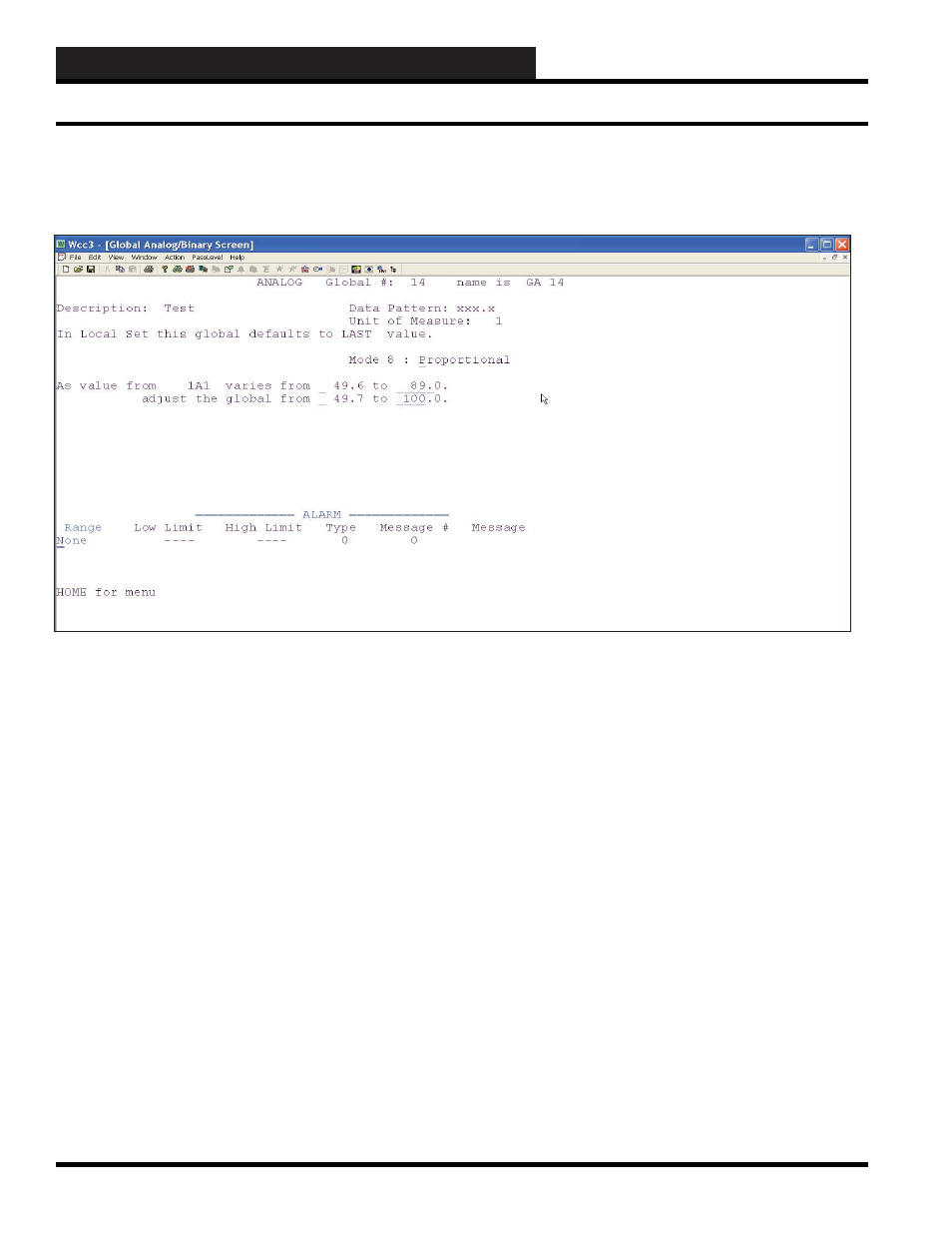 Wcc3.exe screen descriptions, Analog global proportional mode screen, Analog global - proportion mode | WattMaster WM-WCC3-TGD-01B User Manual | Page 266 / 846