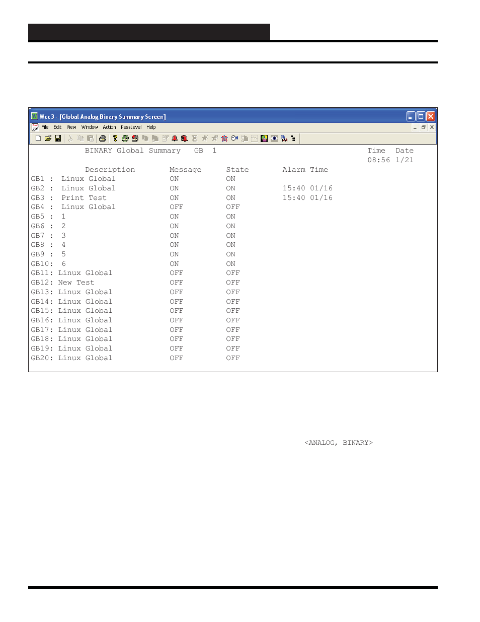 Wcc3.exe screen descriptions, Binary global summary screen | WattMaster WM-WCC3-TGD-01B User Manual | Page 274 / 846