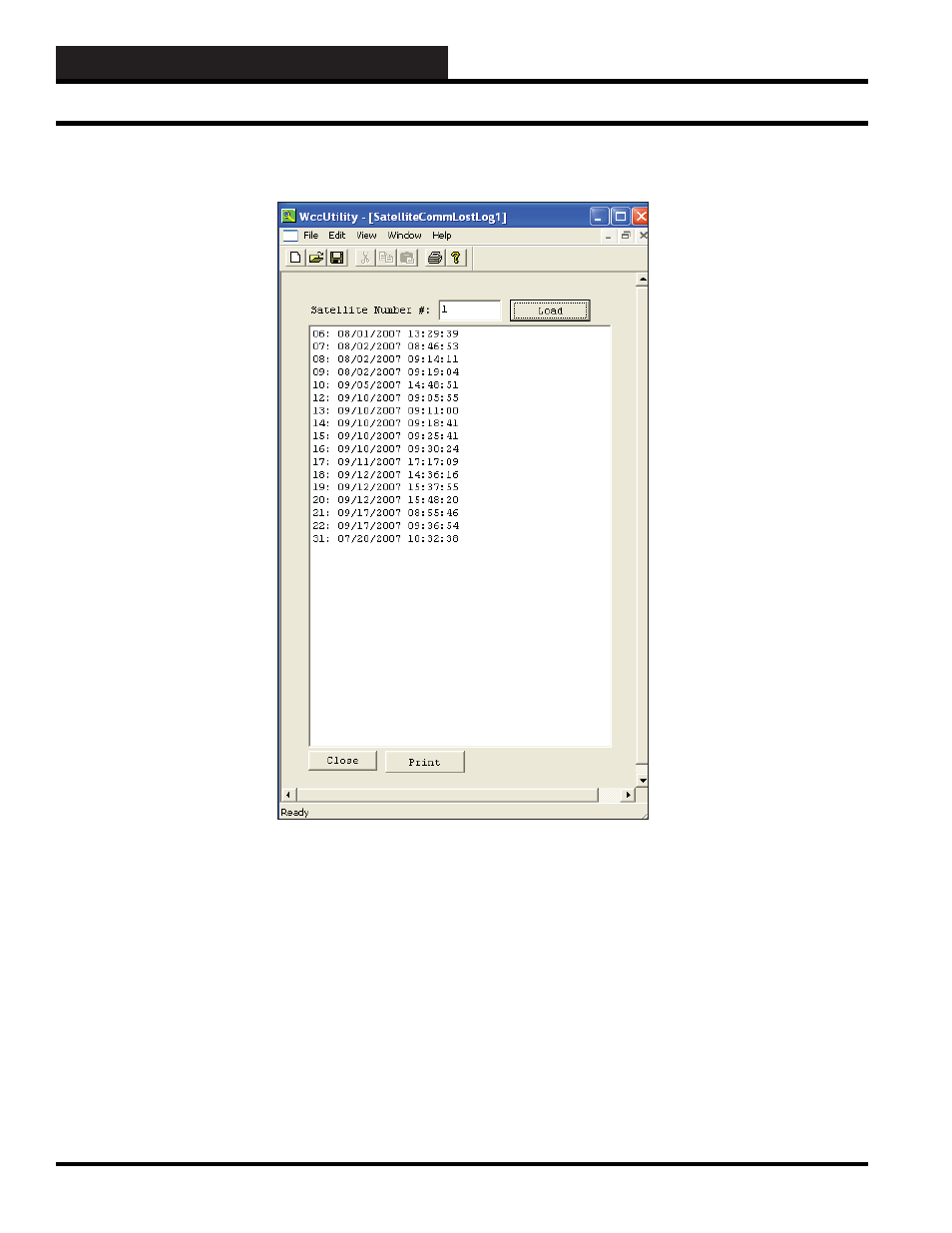 Wccutility.exe screens satellite comm lost log, Satellite comm lost log screen | WattMaster WM-WCC3-TGD-01B User Manual | Page 396 / 846